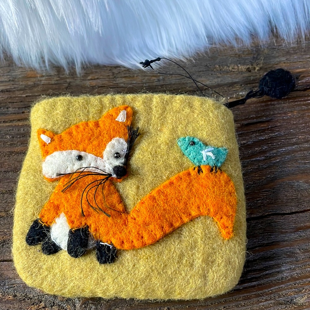 Wool felt fox‎ coin purse NWOT
